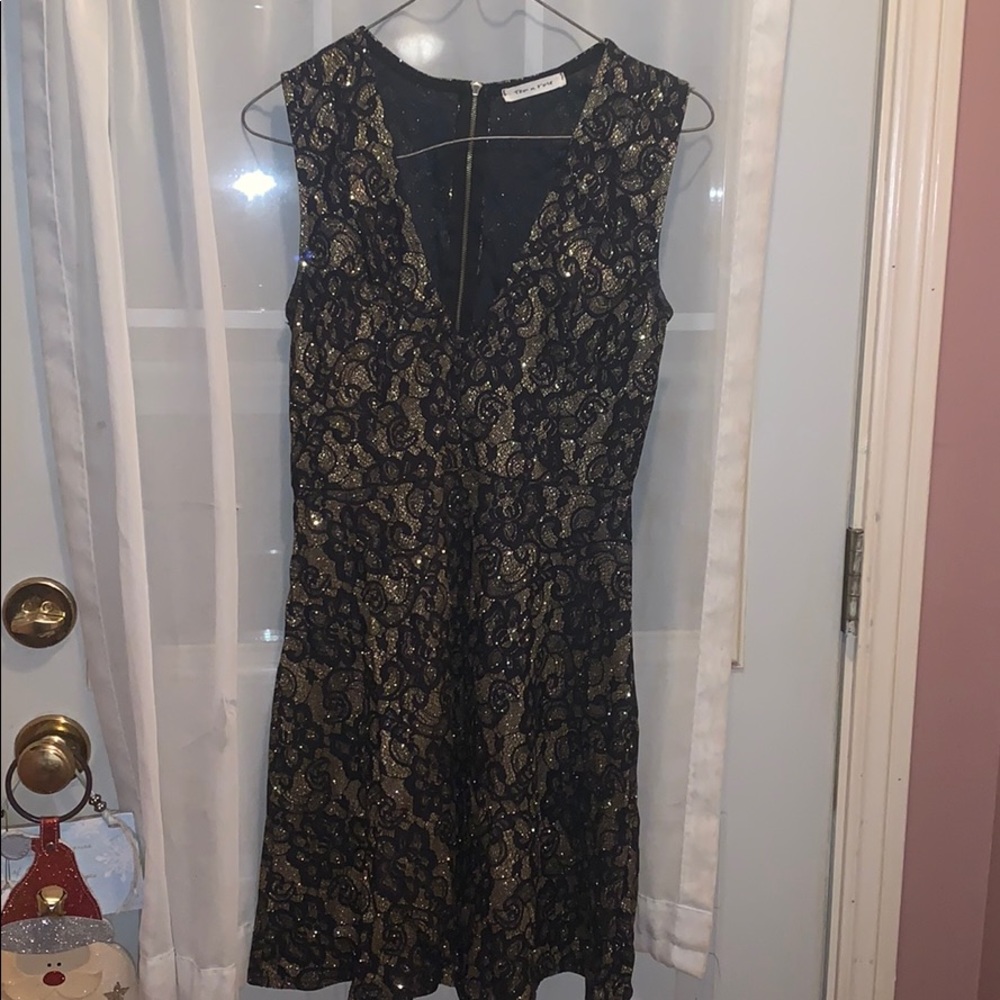 gold/black mini dress